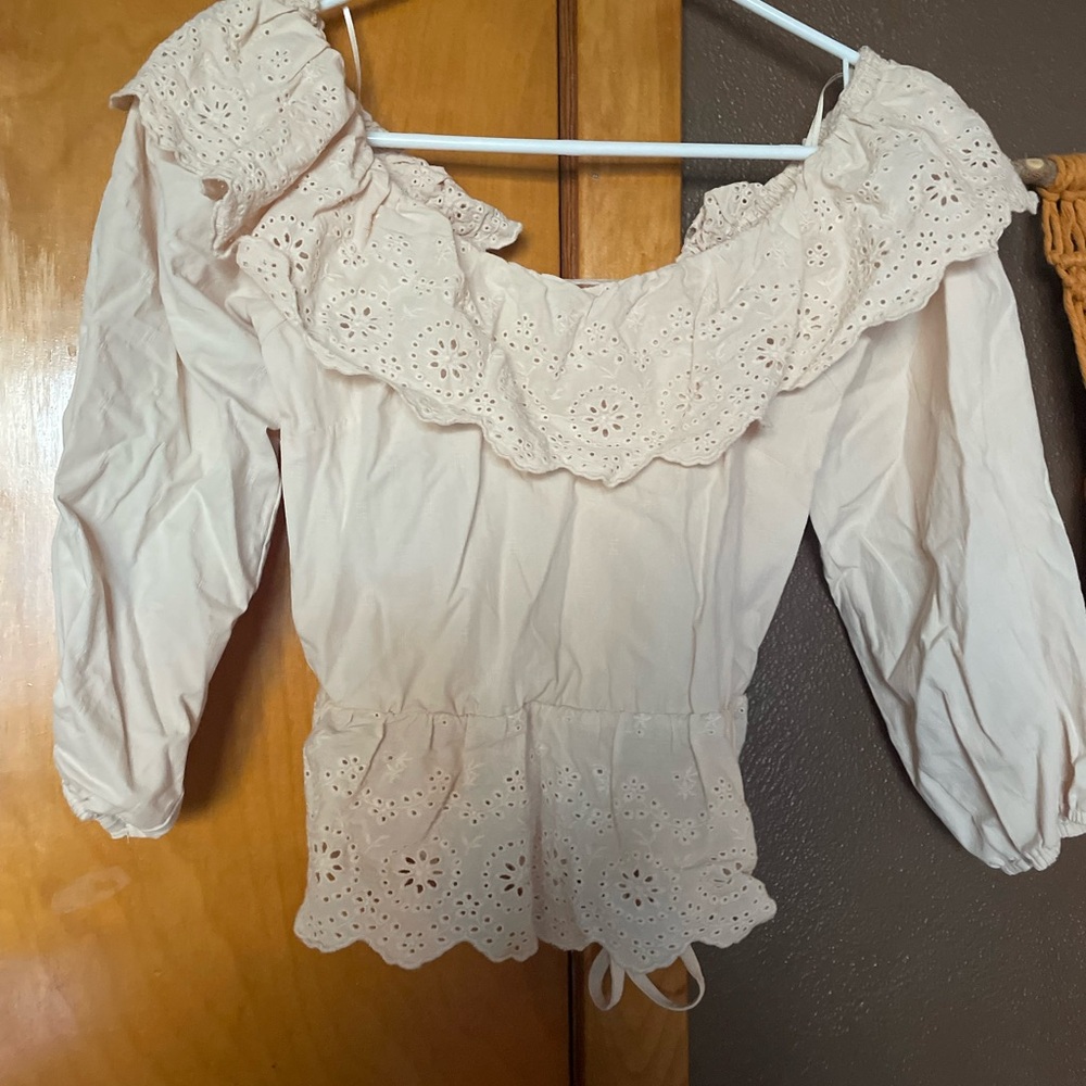 Lush Cream Eyelet Off-Shoulder Blouse